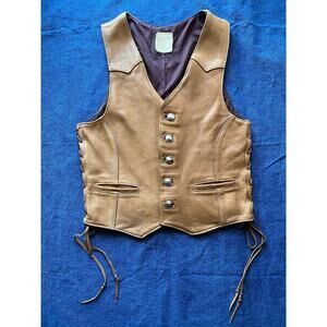 Soft Tan Leather Rayon Lined Western Vest with 1920's Buffalo Nickel Buttons